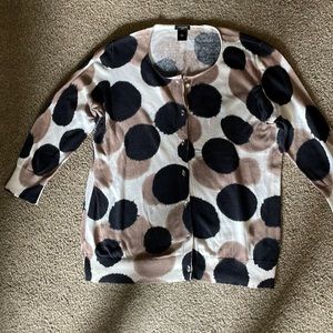 Ann Taylor black, off-white and tan 3/4 sleeve button down sweater. Size - Large
